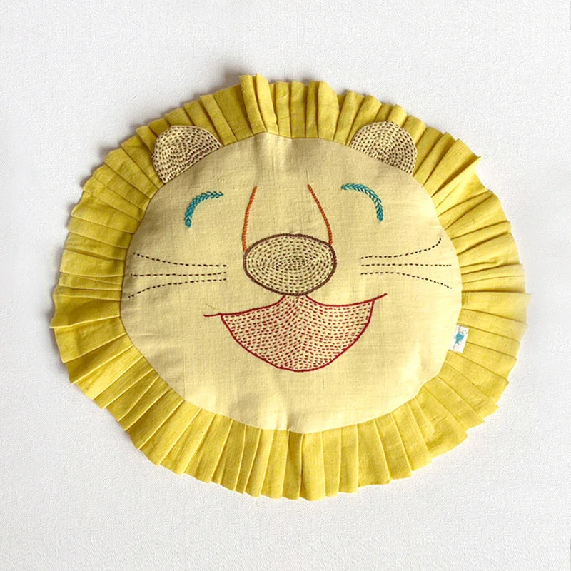 Kids Newborn Gift Set - Organic Mustard Seed Lion Pillow + Maracas