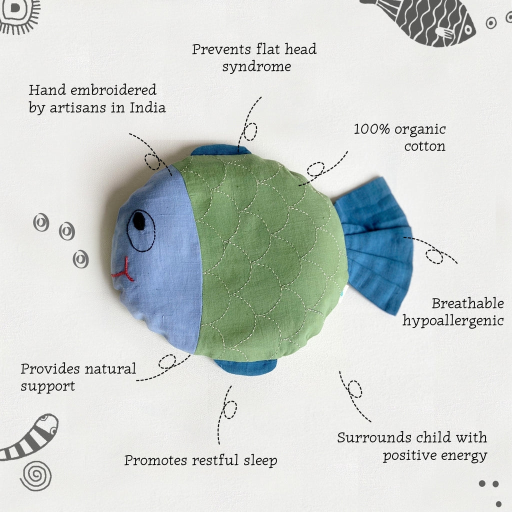 Newborn Gift Set - Organic Mustard Seed Fish Pillow + Maracas