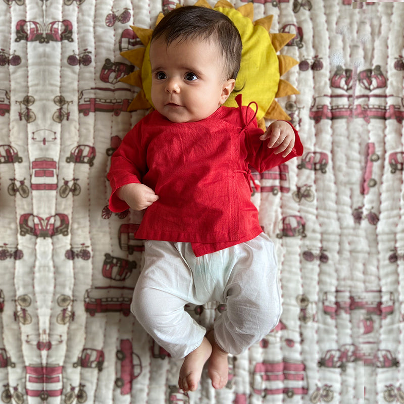 Unisex Organic Red Angrakha  +  White Pants
