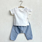 Unisex Organic Essential White Angrakha Top + Blue Chambray Pants