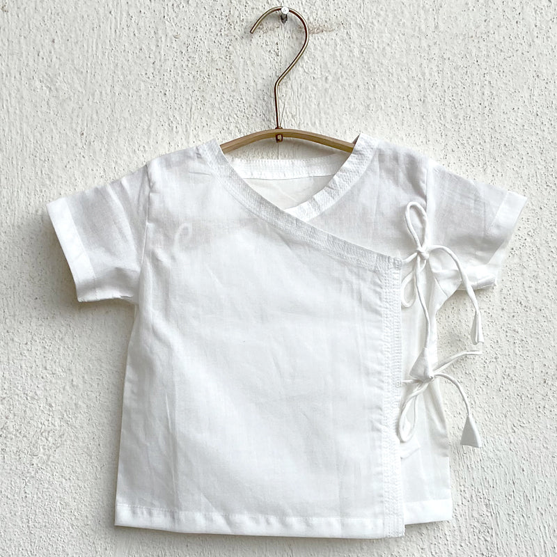 Unisex Organic Essential White Angrakha Top + Blue Chambray Pants