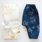 Unisex Organic White Angrakha Top + Zoo Print Indigo Pants