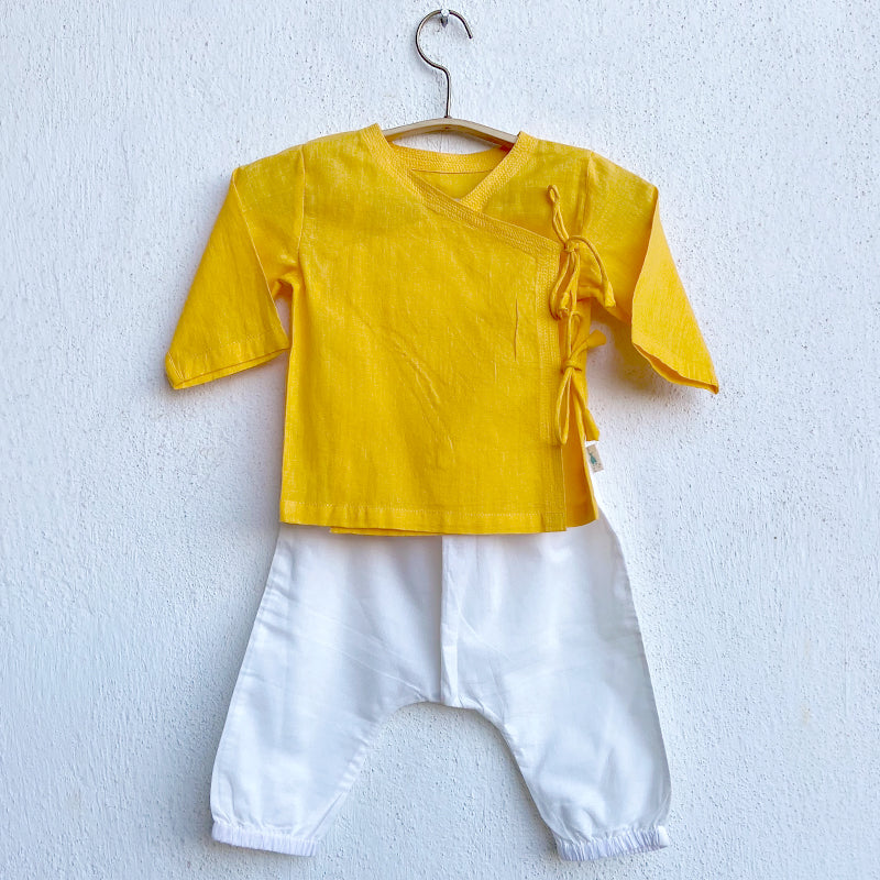 Unisex Organic Yellow Angrakha  +  White Pants