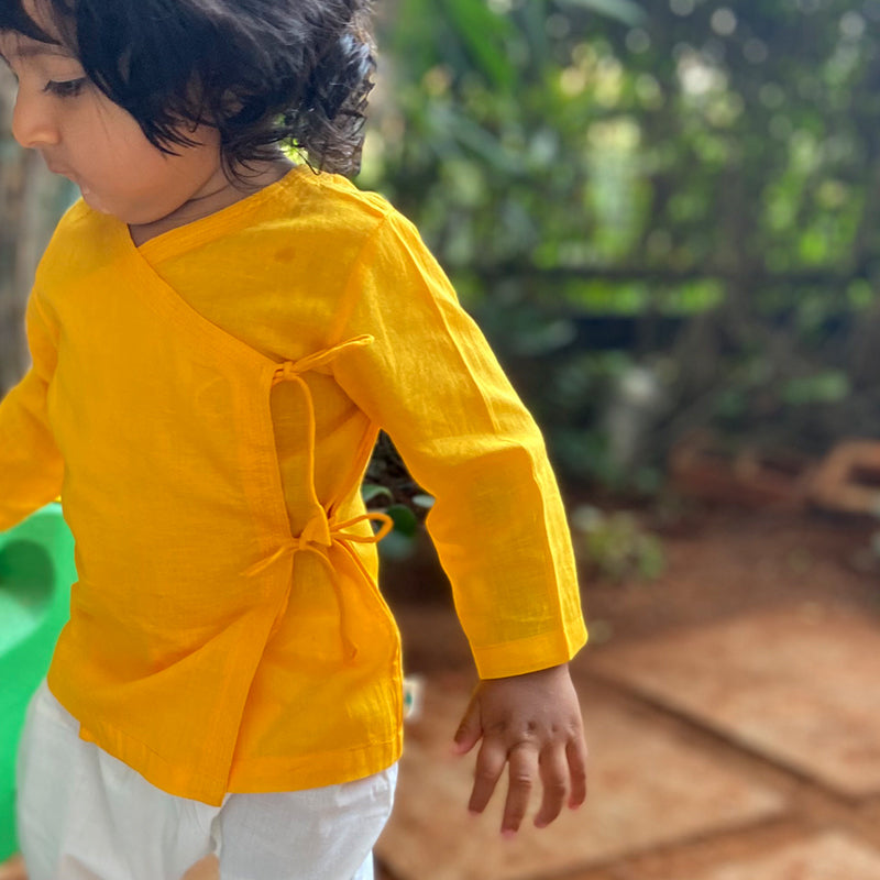 Unisex Organic Yellow Angrakha  +  White Pants