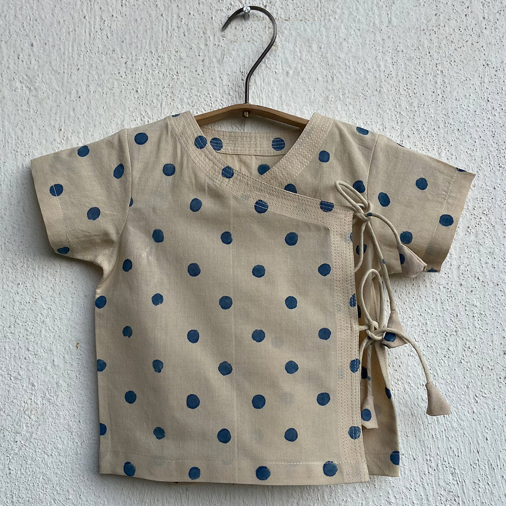 Unisex Organic Indigo Polka Angrakha With Matching Pants