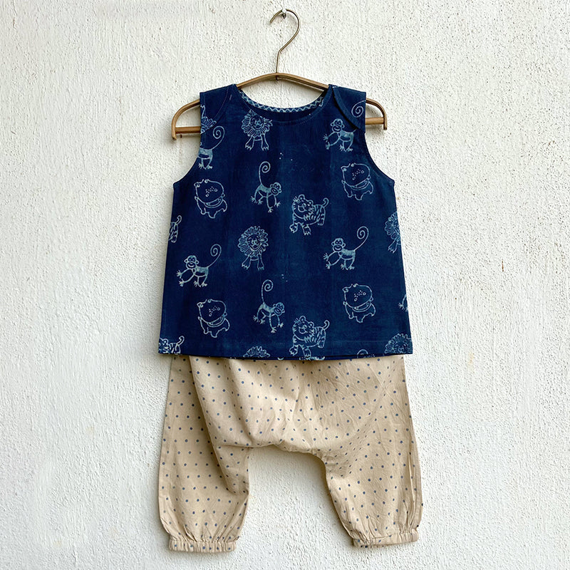 Unisex Organic Indigo Zoo Jhabla With Raidana Pants