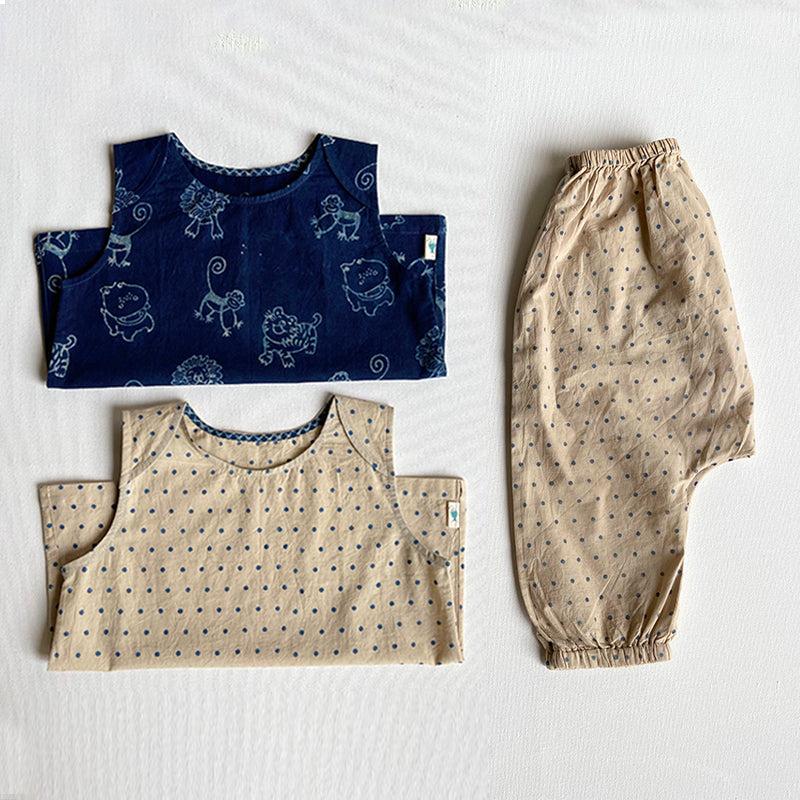 Unisex Organic Indigo Zoo Jhabla Bag - Zoo + Raidana Jhabla With Rai Dana  Pants