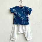 Unisex Organic Zoo Print Indigo Angarakha Top + White Pants