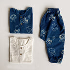 Unisex Organic Indigo Zoo Bag - Zoo And White Kurta + Zoo Pants