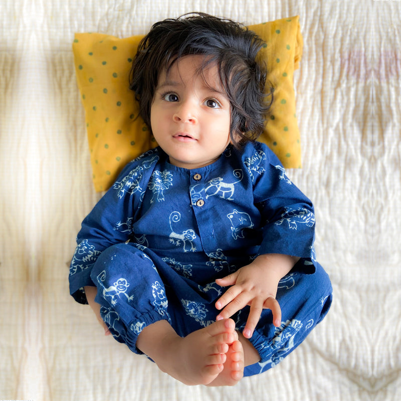 Unisex Organic Indigo Zoo Bag - Zoo And White Kurta + Zoo Pants