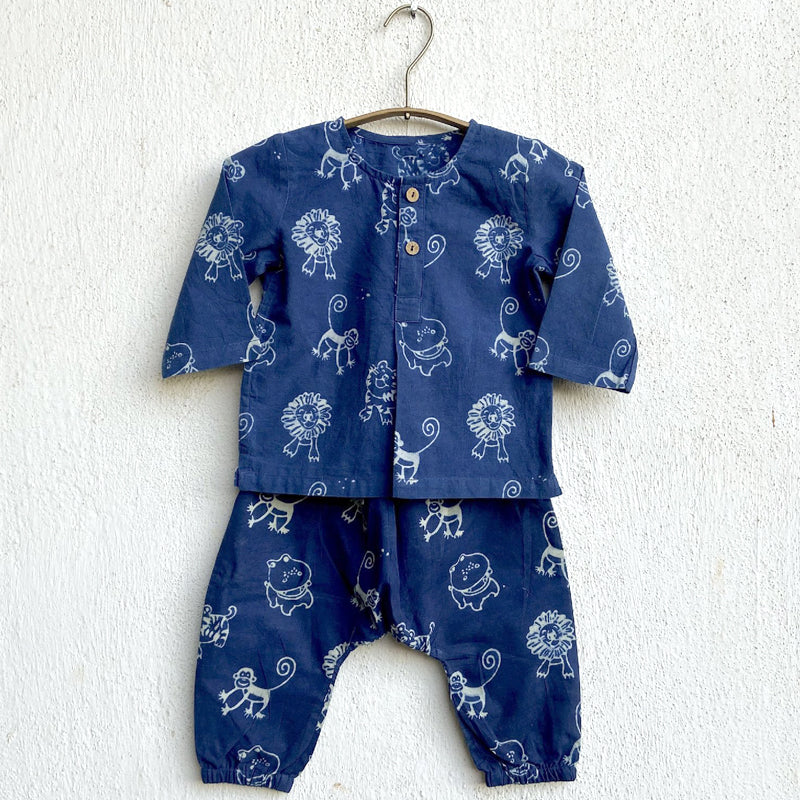 Unisex Organic Indigo Zoo Bag - Zoo And White Kurta + Zoo Pants