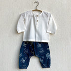 Unisex Organic Indigo Zoo Bag - Zoo And White Kurta + Zoo Pants