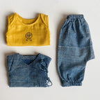 Unisex Organic Zoo Bag - Yellow Jhabla + Indigo Check Angarakha + Pants