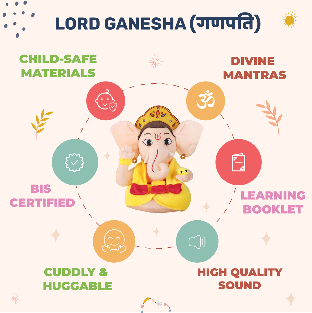 Baby Lord Ganesha Mantra Chanting Musical Soft Plush Toy for Kids (Medium 35 cm)
