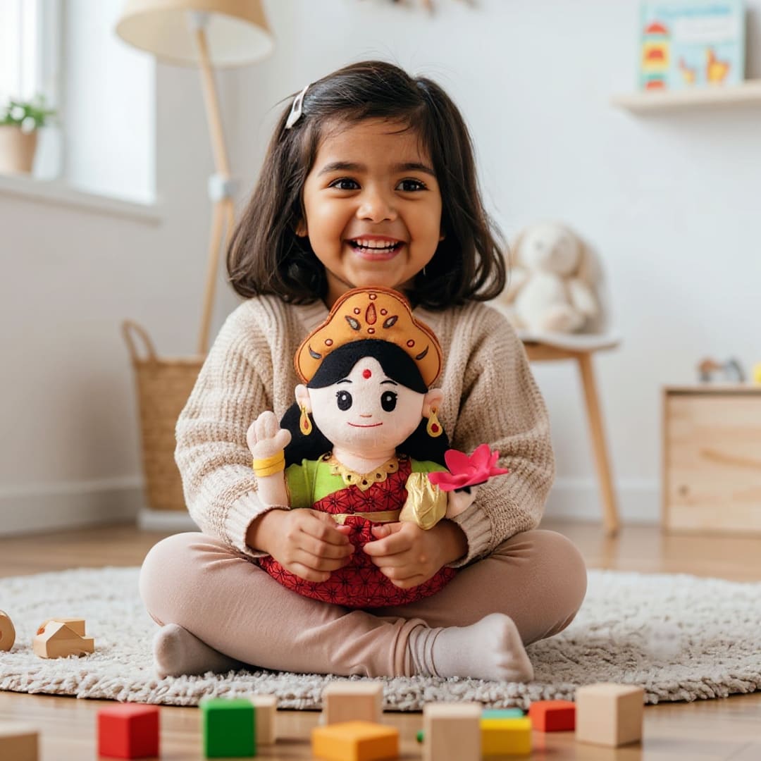 Baby Goddess Lakshmi Mantra Chanting Musical Soft Plush Toy for Kids (Medium 30 cm)