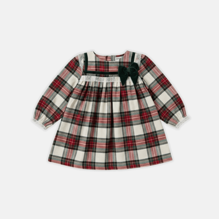 Ivory Plaid Lace Trim Dress