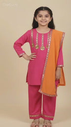 Girls Pink Suit set with Orange dupatta