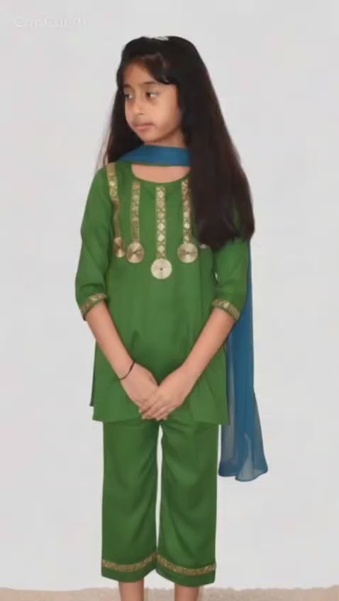 Girls Pink Suit set with Orange dupatta