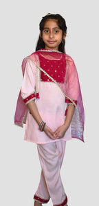 Pink kurta payjama with  maroon dupatta set of 3
